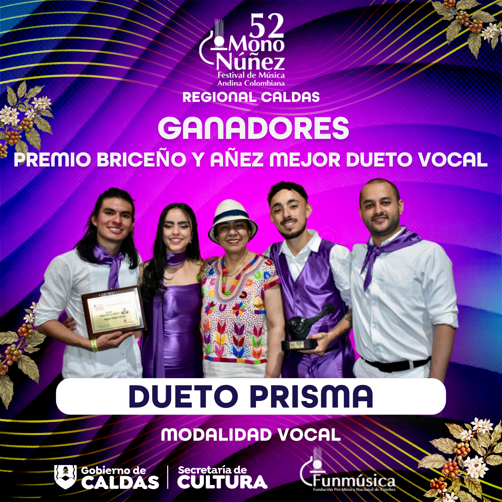 Caldas fue protagonista en el Festival Mono Nunez con premios que exaltan su tradicion musical