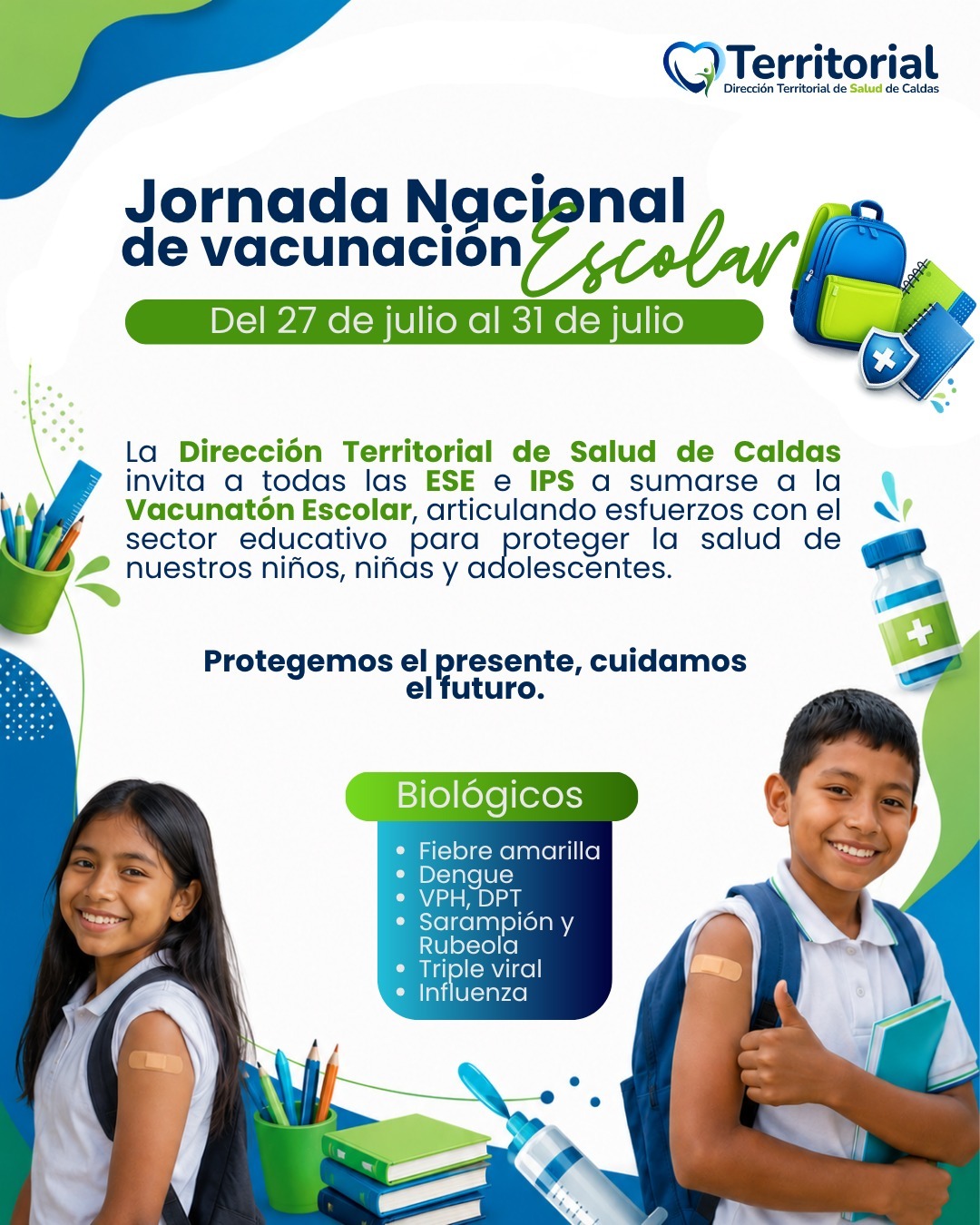Territorial de Salud de Caldas hace un llamado a padres, colegios y estudiantes a sumarse a la Jornada Nacional de Vacunacion Escolar