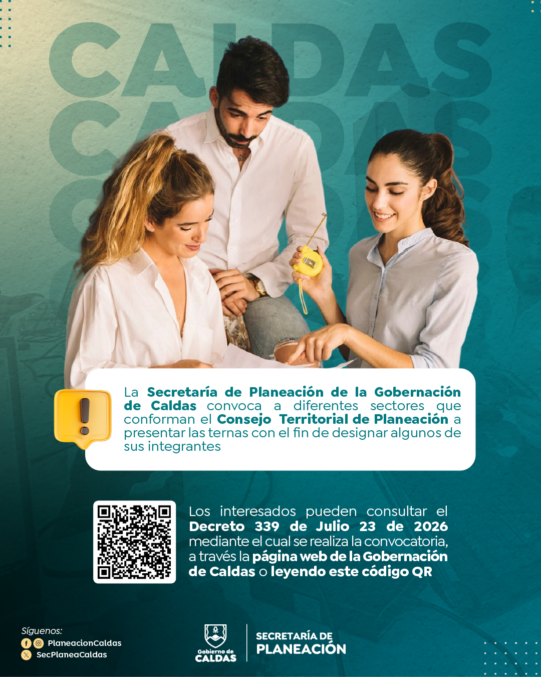 Secretaria de Planeacion de Caldas abre convocatoria para integrar el Consejo Territorial de Planeacion: postulaciones iran hasta el 24 de agosto