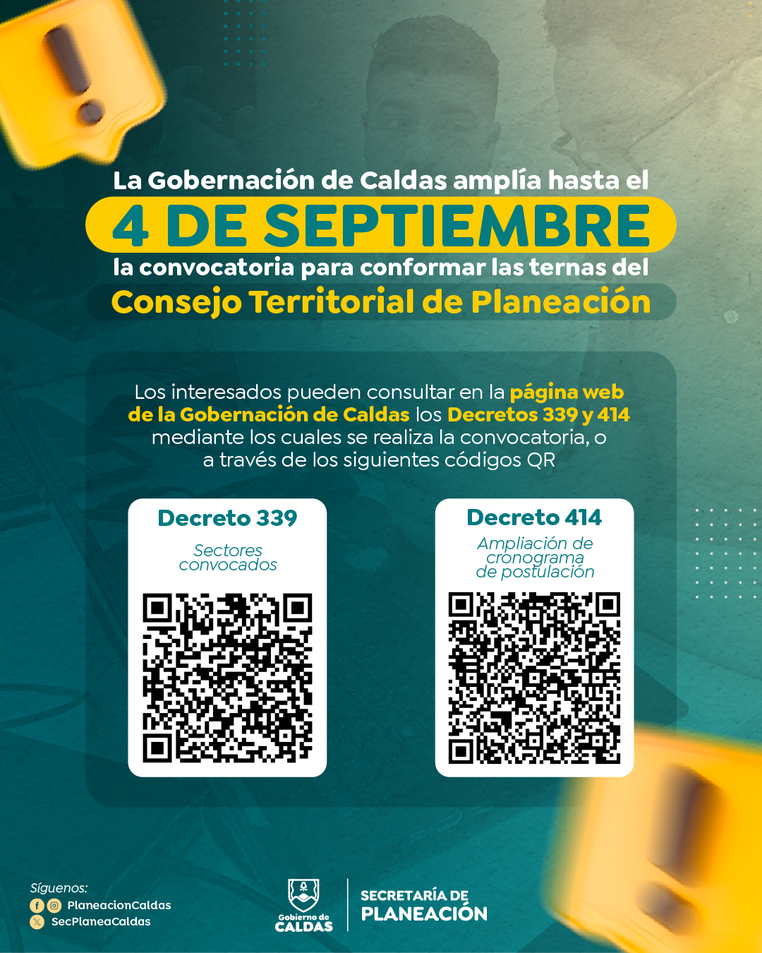 Gobernacion de Caldas amplia hasta el 4 de septiembre la convocatoria al Consejo Territorial de Planeacion