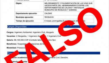 La Secretaria de Infraestructura de Caldas alerta sobre estafas relacionadas con ofertas de trabajo en obras regionales