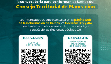 Gobernacion de Caldas amplia hasta el 4 de septiembre la convocatoria al Consejo Territorial de Planeacion
